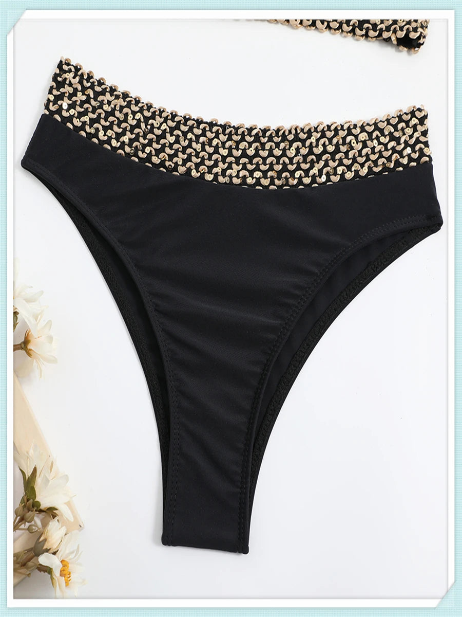 Sexy High Waist Bikini Women High Cut Swimsuit Female Padded Bathing Suit Solid Swimwear Two Piece Beachwear Swimming Summer