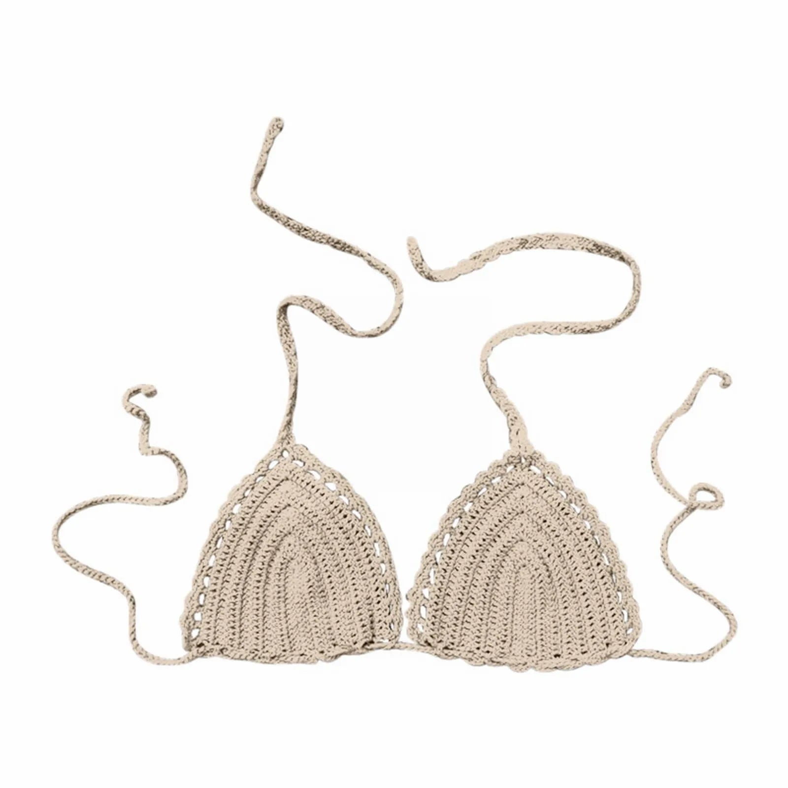 Women's Summer Sexy Bikini Hand Crochet Swimsuit Women Bikini Tops Solid Color Wireless Push Up Bra For Women Micro Bikinis