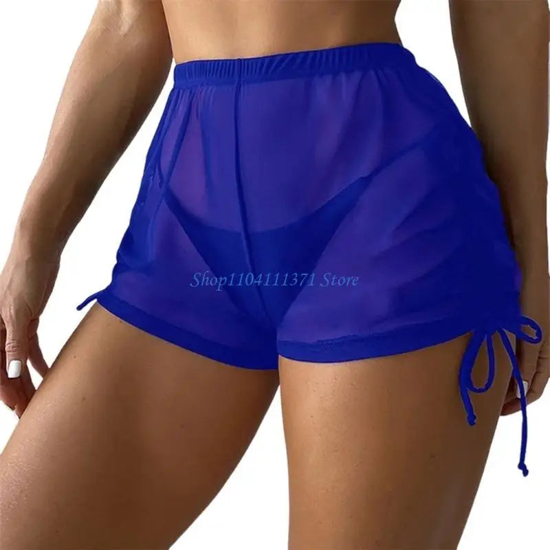 Womens Swim Shorts Solid Color Bikinis Bottom Girls Drawstring Swimsuit Bottom Highs Waist Swim Shorts for Beachwears