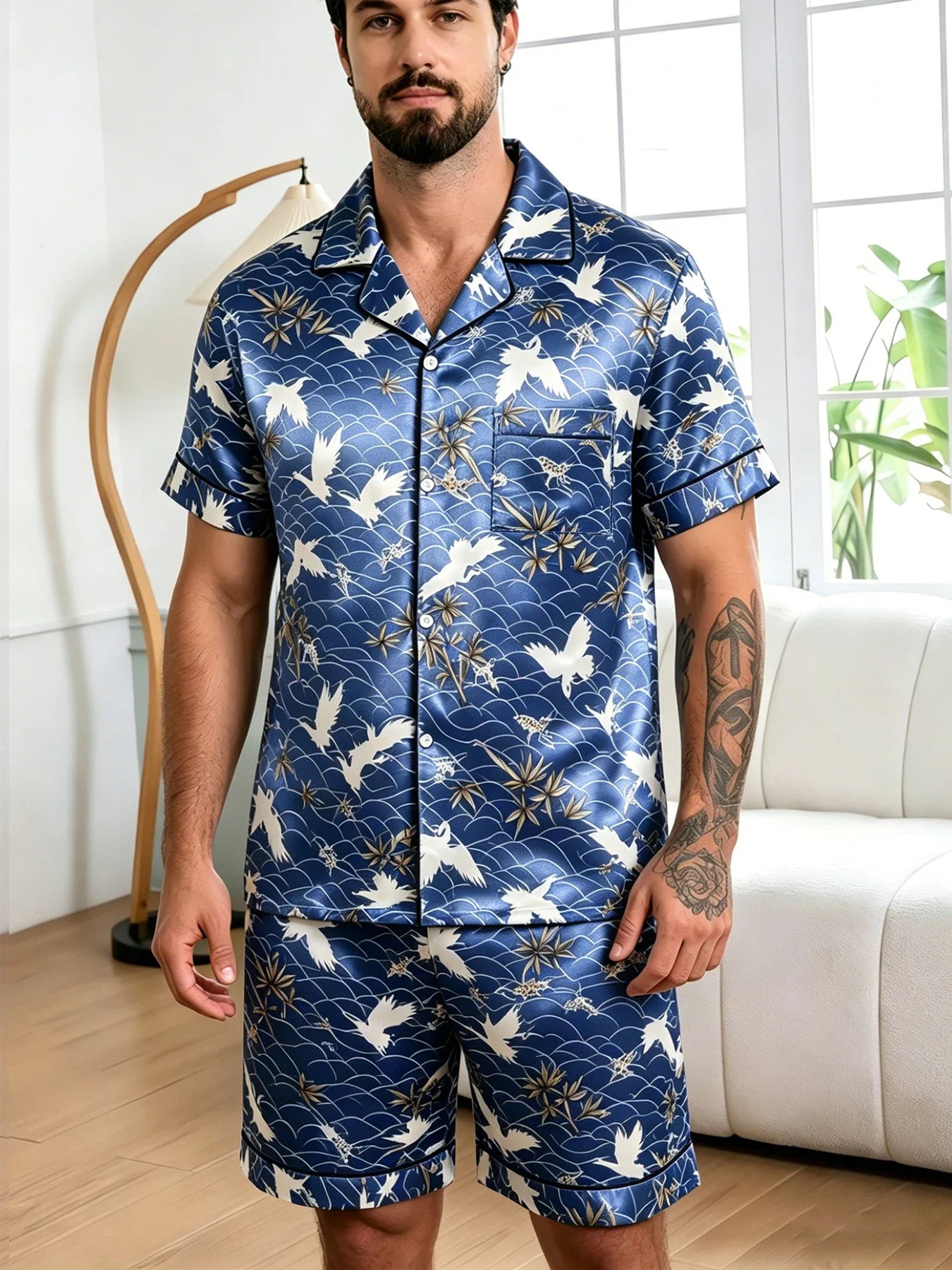 Men's Pj Sets Design Short Sleeve Pajama Set Soft Comfortable Sleepwear for Summer Lightweight Homewear Lougewear