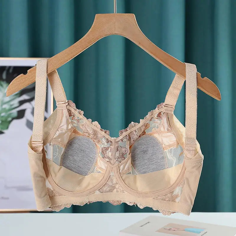 Women's Full Coverage Floral Embrodiery Ultra-thin Bra Lingerie 34 36 38 40 42 44 46 48 B C D E F G H