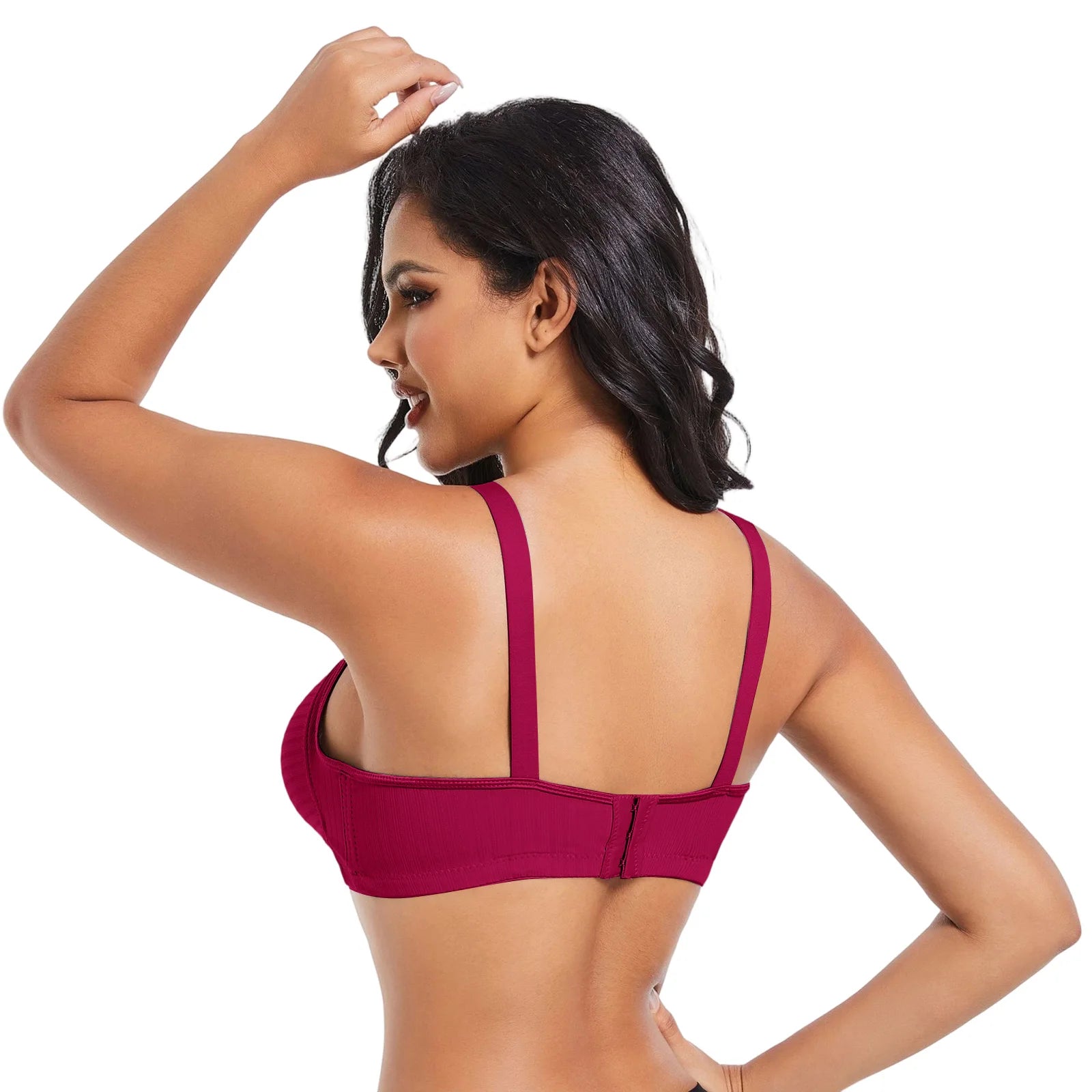 Elegant Skin Tone Textured Bra Chic Wireless Full Coverage Underwear Stylish Push Up Rhinestone Detail Lingerie Women