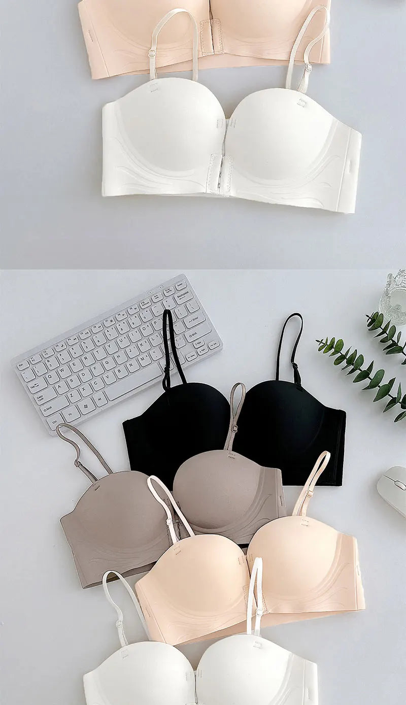 Front Closure Push Up Bras Women's Sexy Seamless Plunge No Steel Brassiere Thick Female Underwear Solid Color Invisible Lingerie