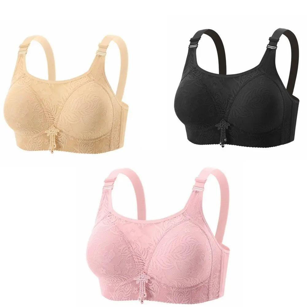 Breathable Anti-Sagging Wireless Push-Up Bra Underwear Floral Mesh Women Vest Bra Sweet Elderly Bra Women