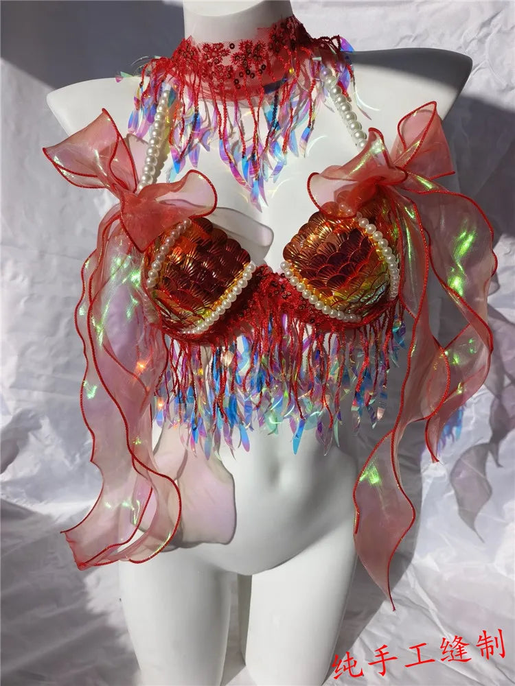 Super Beautiful Mermaid Bikini Sequin Bra Summer Swimming Free Diving Cosplay Mermaid Bra Oceanarium Bar Performance Clothing