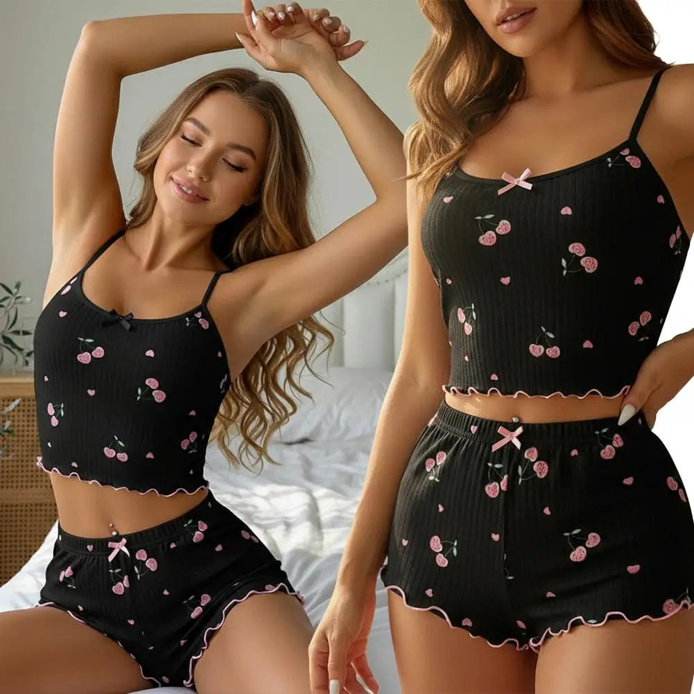 Pajama Set for Women Sleepwear Sexy Strap Vest Top Shorts Nightwear Pijamas Sexy Lingerie Sleep Shorts Set Sleepwear