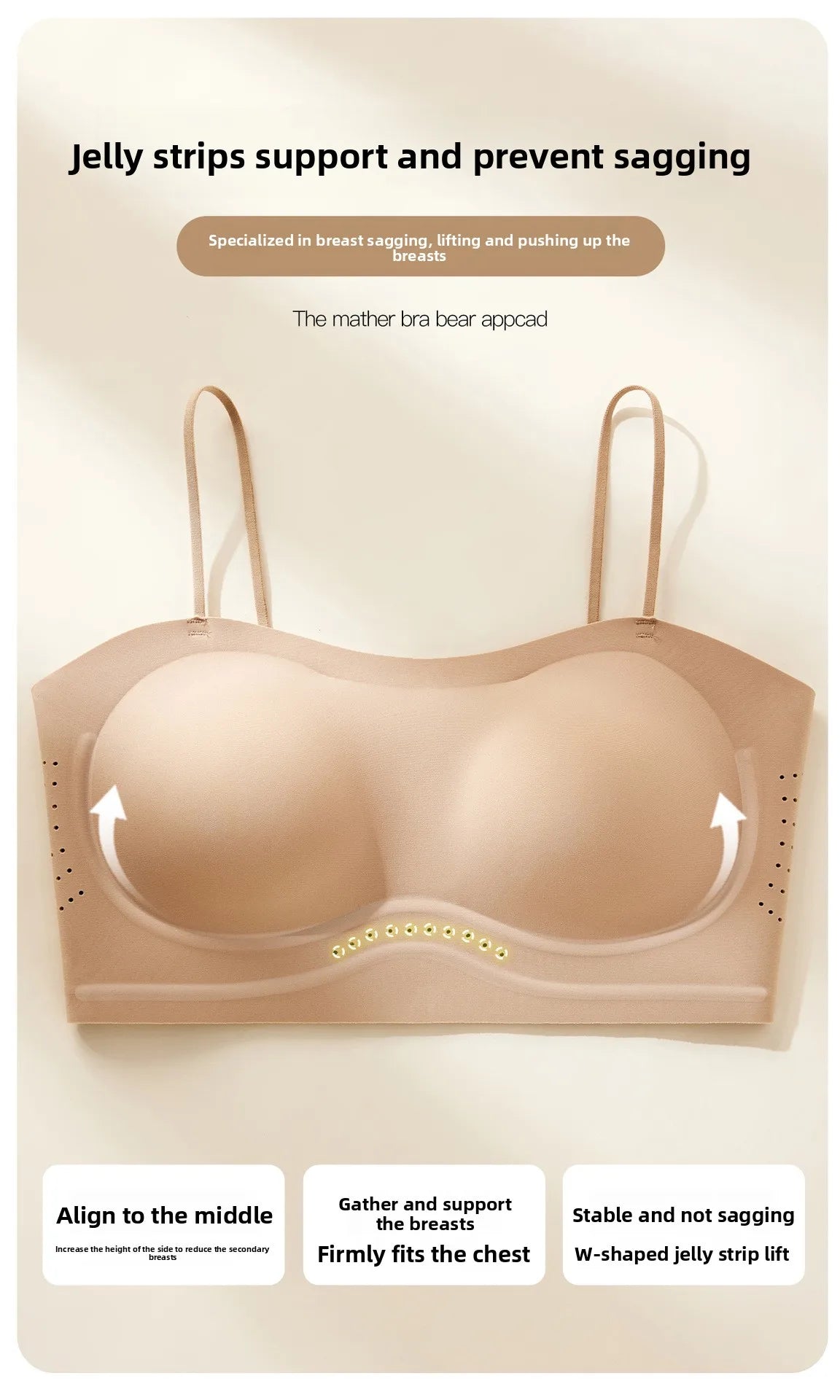 Women Push Up Bra Thin Strap Seamless Backless Bandeau Camisole Summer Padded Jelly Wire Free Comfortable Daily Bra