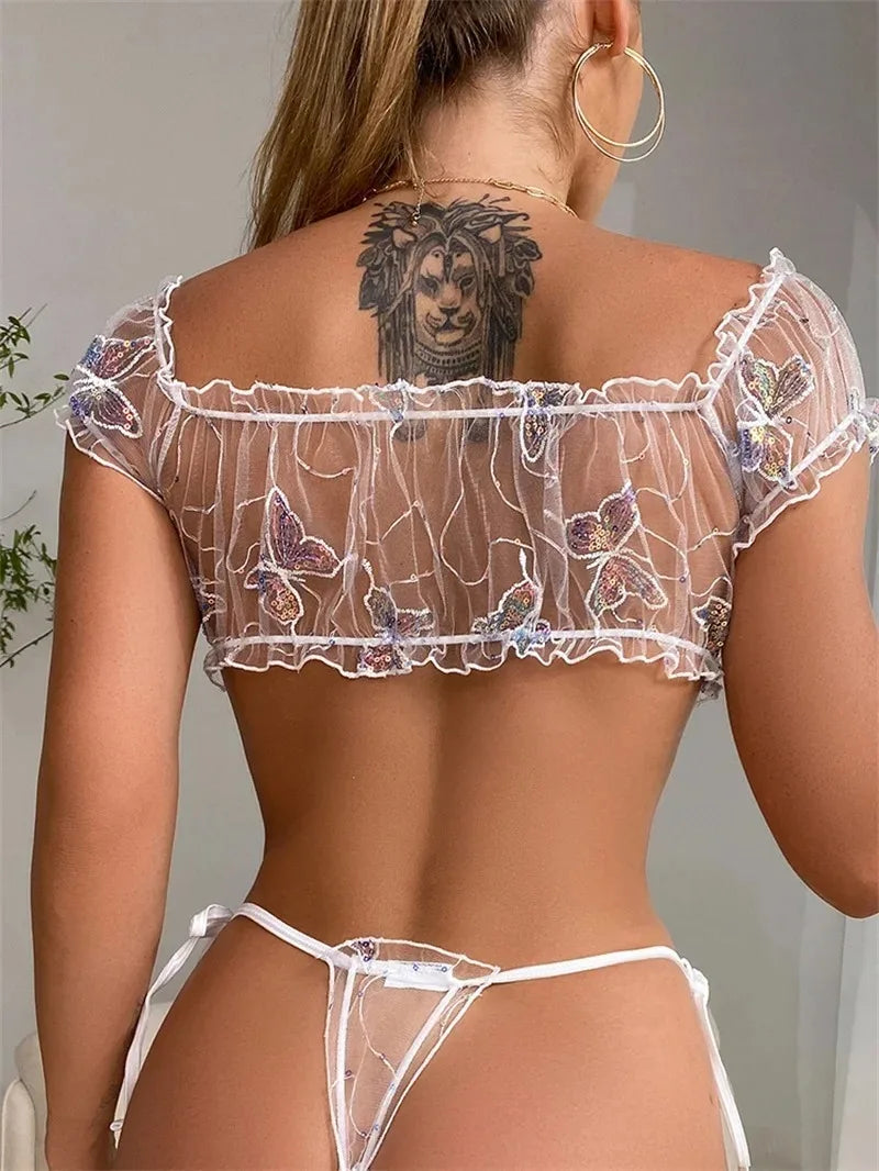 Women Lingerie Set Sexy Bra And Panty Sets Off Shoulder Bralette Fashion Strapless Lingerie Ruffles Female Transparent Underwear