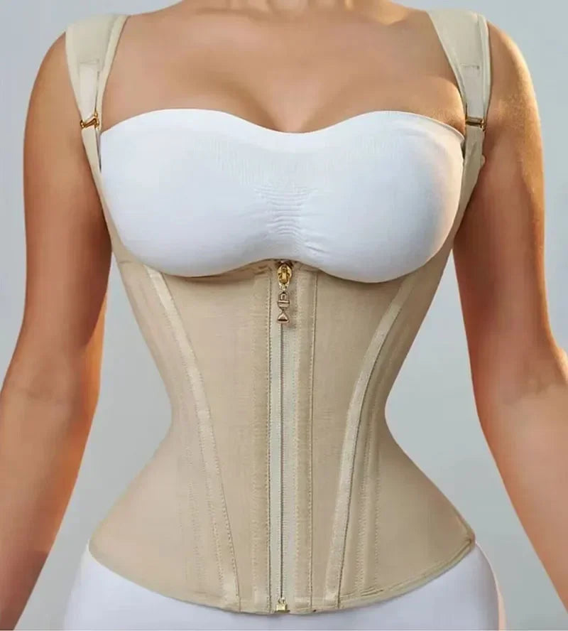 Shapewear Body Shaper Women Double Compression Waist Trainer Corset with Bone Adjustable Zipper and Hook-eyes Flat Belly