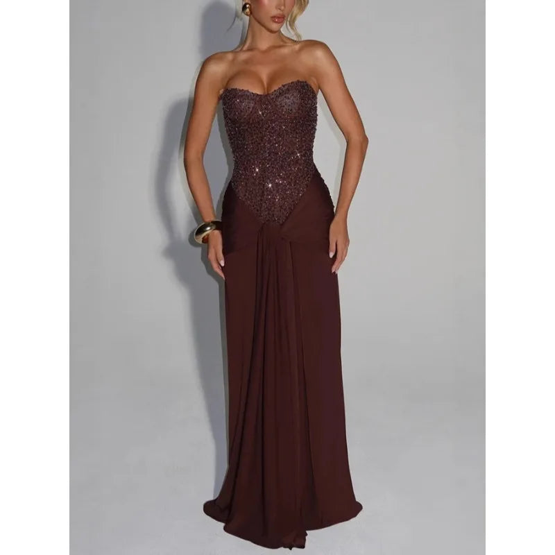 Sexy Women Sequins Party Wedding Dress Elegant Off Shoulder Slim Lace Graduation Ceremoney Mermaid Bodycon Corset Long Dress