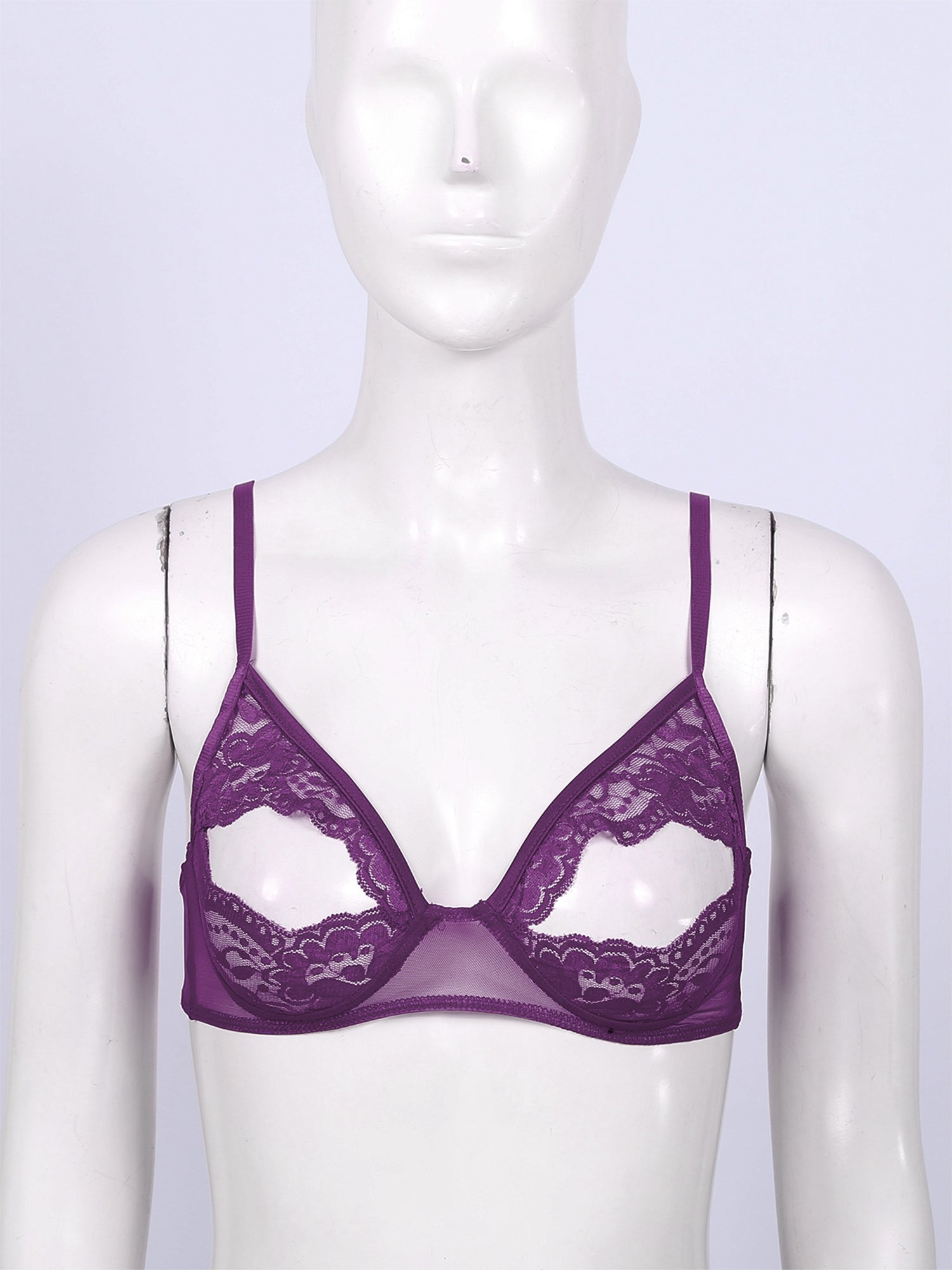 Women Nipple Exposed Bra Sexy Open Cup Lace Lingerie Exotic Brassiere Nightclub See-through Bralette Wire-free Unlined Bra Top