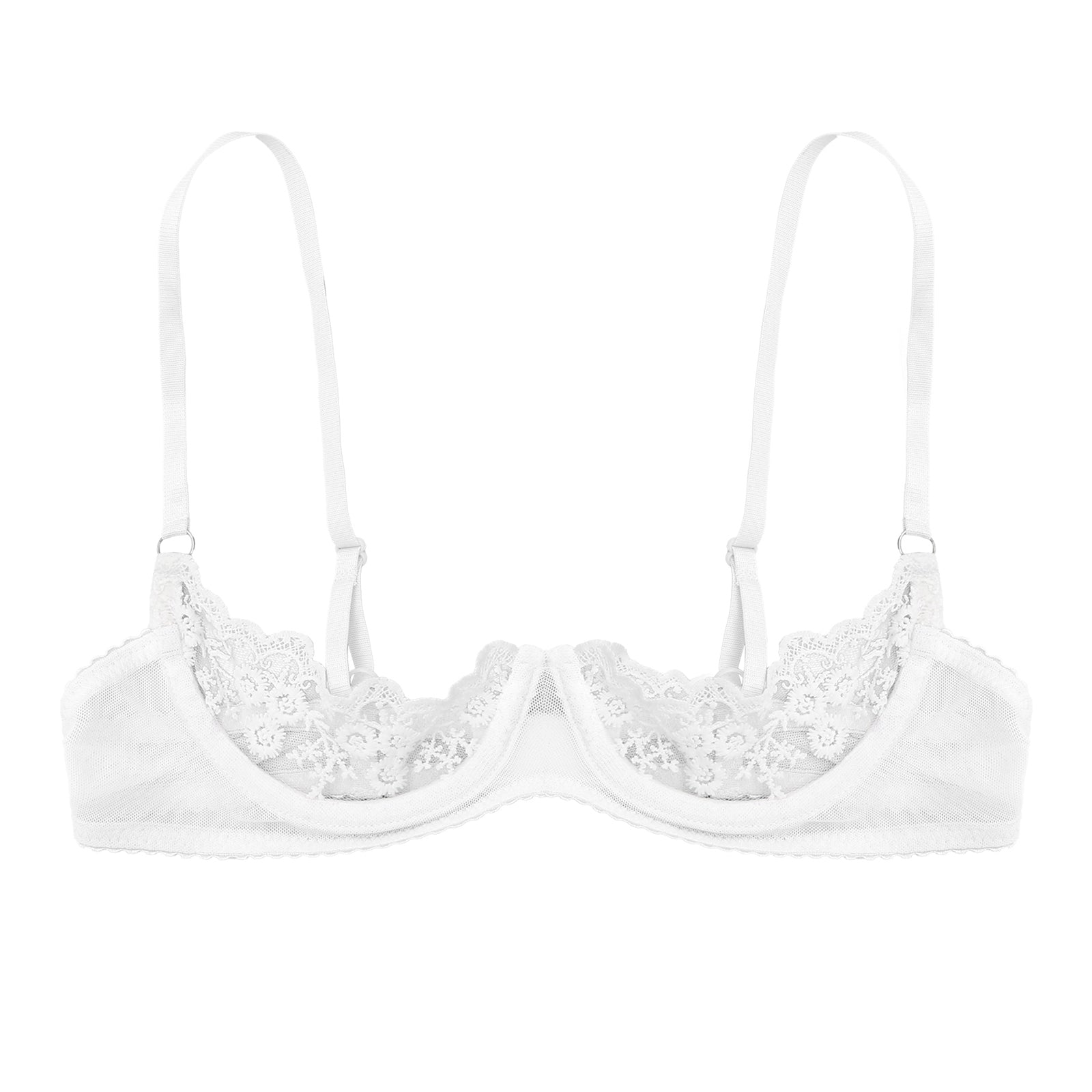 Sexy Womens Sheer Floral Lace Underwired Bra Underwear Unlined Brassiere Lingerie Bare Breast Exposed Open Nipples Bra Tops