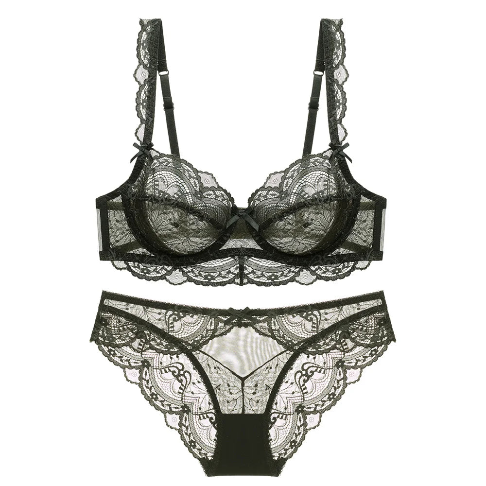 Sexy White Lace Bras Hollow out New Ultrathin Bra Brassiere Sexy Underwear Plus Size B C D E Cup Embroidery Women Lingerie Set
