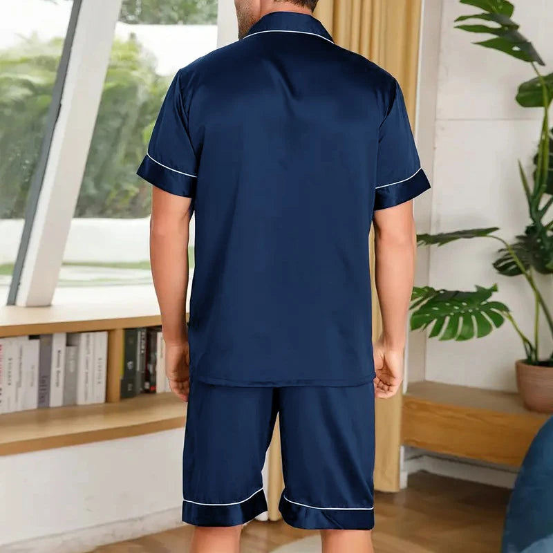 Men's Plaid Print Pajama Set Short Sleeve Lapel Top And Elastic Shorts Comfortable Perfect For Summer Sleepwear Loungewear Pjs
