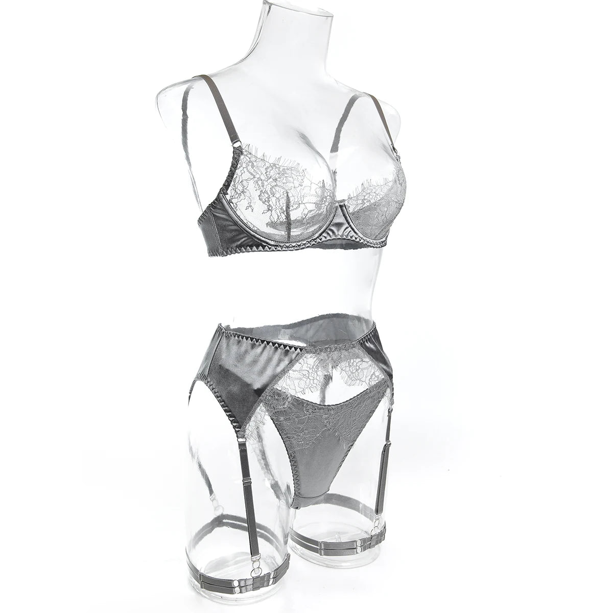 Sexy Lace Lingerie Set with Garter Belt and Leg Strap,   Intimate Wear for Women,  Elegant Bra & Panty Set for Special Occasions