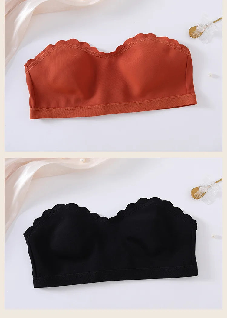 Lingerie Wireless Gather Bra Women Invisible Bra Front Buckle Push up Seamless Bra Sexy Strapless Underwear Waves Grain Bras