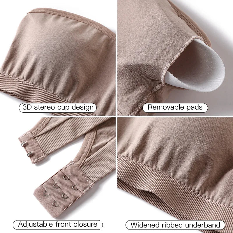 Daily Strapless and Wireless Women's Front Button Bra, Seamless Chest pad Comfortable Push-up Trendy Solid Color Lingerie