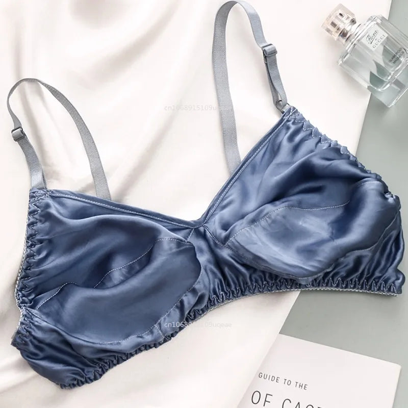 Women Satin Silk Bra Ultra-Thin Breathable Wireless Underwear Female Sexy Lingerie Top Push Up Brassiere Unlined Bra New 2025