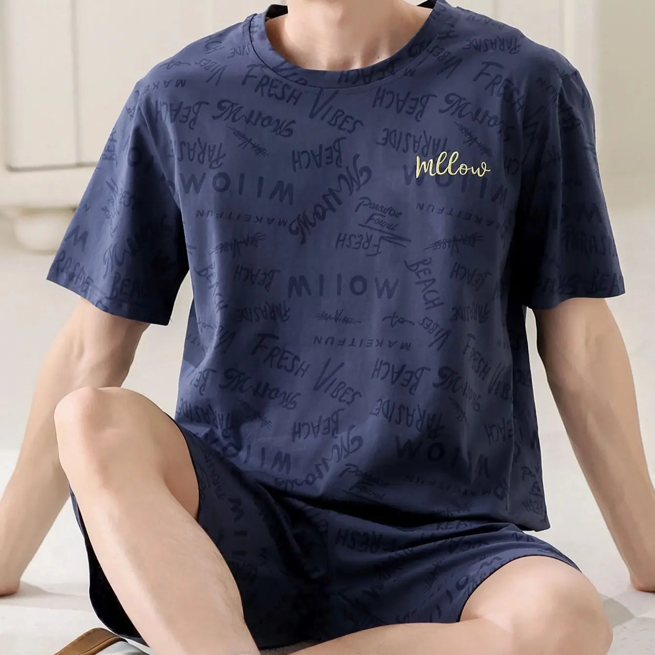 Men's Pajama Set Casual Trendy Basic Style Letter Print Round Neck [T-Shirt] Short-Sleeve Top - Shorts Sleepwear Bottoms Loungewear Set 2-Piece Set Suitable for Outdoor Wear Spring Summer