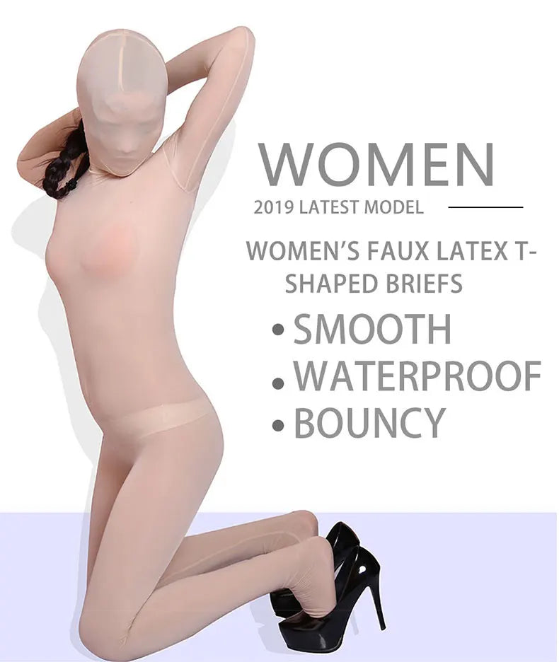 Sexy See Through Ice Silk Full Wrap One-piece Tight Jumpsuit High Elastic Home Corset Zipper Open Crotch Bodysuit