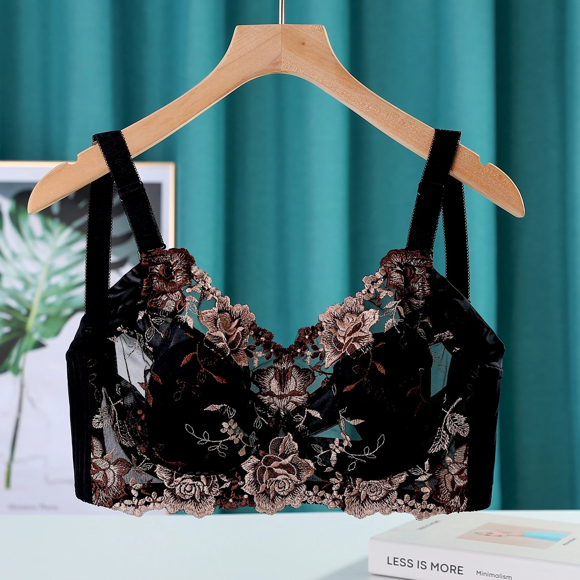 Women's Full Coverage Floral Embrodiery Ultra-thin Bra Lingerie 34 36 38 40 42 44 46 48 B C D E F G H