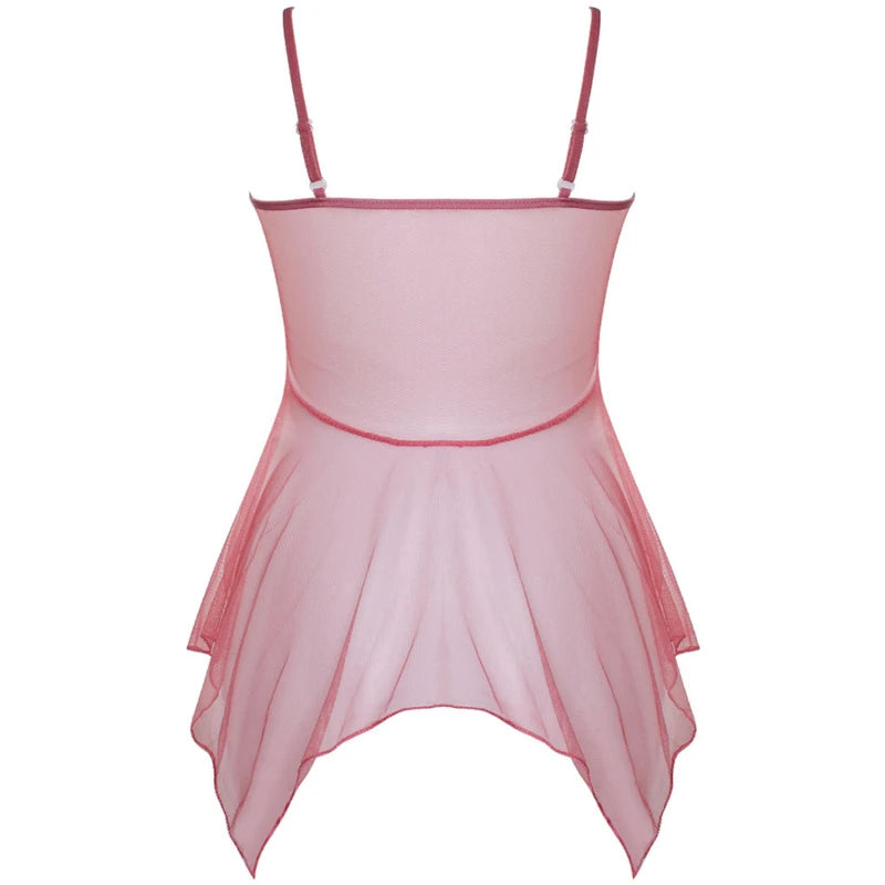Sexy Lingerie Night Dress For Female Transparent Babydoll Nightwear With G-string Underwear Lace Sleepwear Women's Lingerie Set