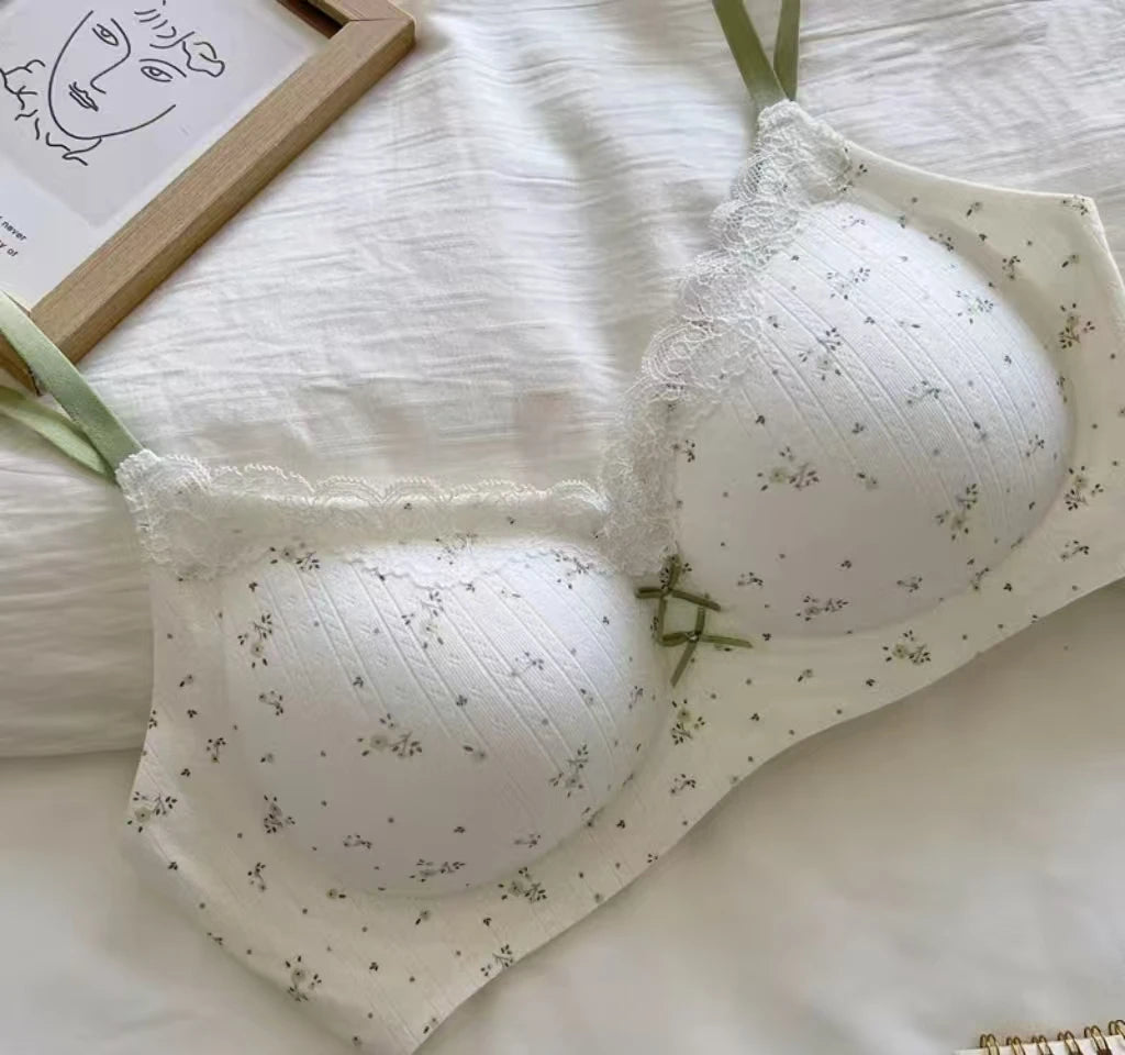Lace and Floral Print Lingerie: Women’s Push-Up Bra for Smaller Busts, Designed to Minimise Side Bulges, Seamless and Wire-Free