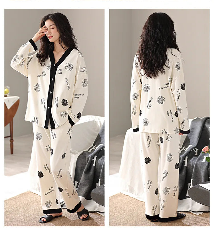 Girls' Four-Season Pajama Set Women's Long-Sleeve Homewear New Casual Outfit for Going Out and Walking Women's Homewear Set