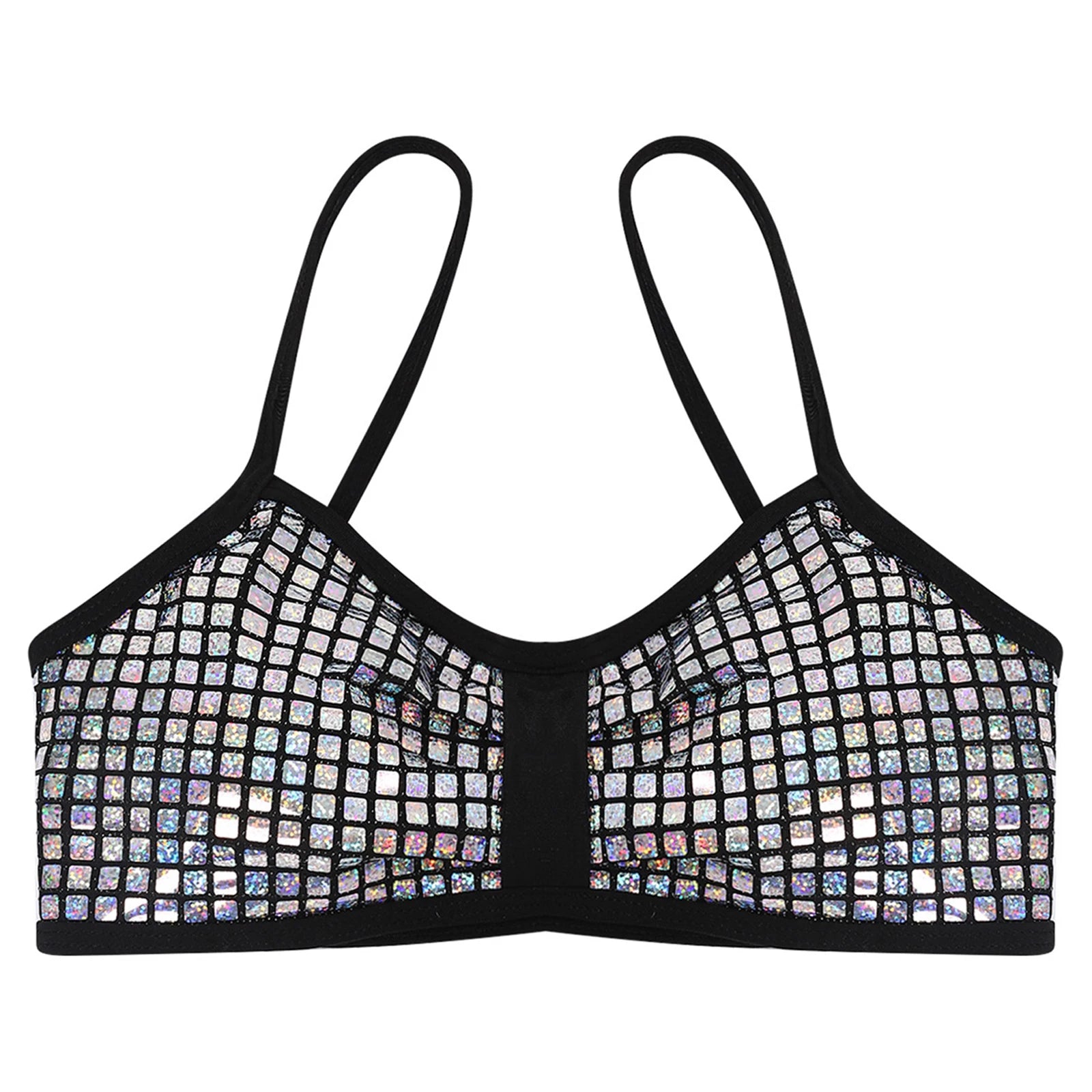 Womens Bikini Swimsuit Tops Glittery Sequin Bra Camisole Tops Adjustable Shoulder Straps Removable Chest Pads Crop Vest Tank Top