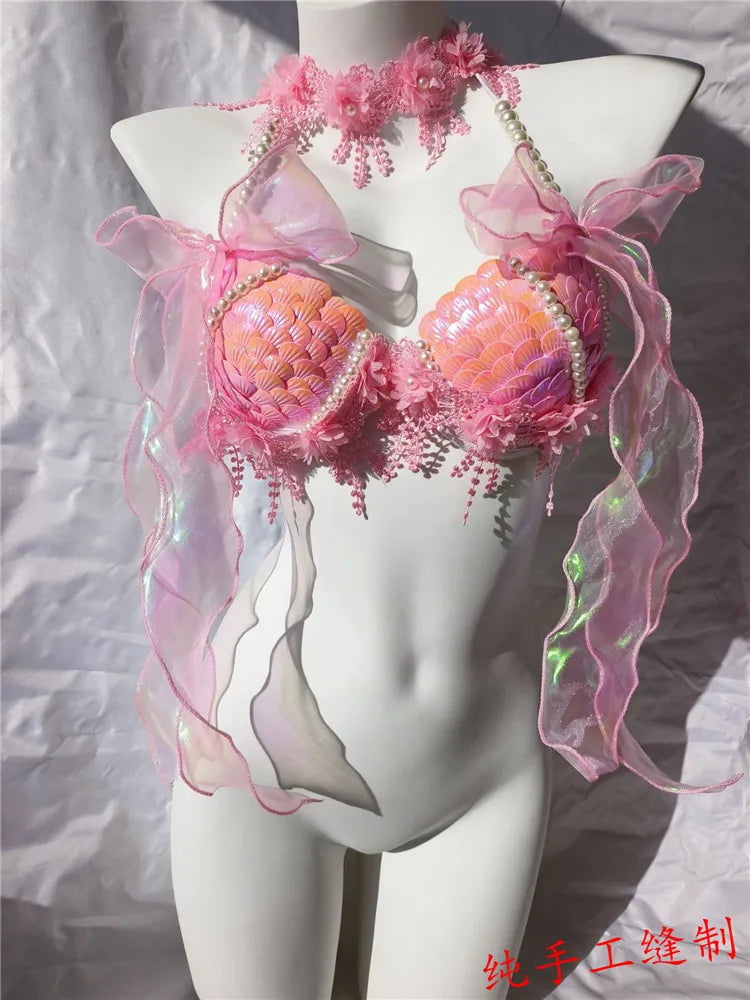 Super Beautiful Mermaid Bikini Sequin Bra Summer Swimming Free Diving Cosplay Mermaid Bra Oceanarium Bar Performance Clothing