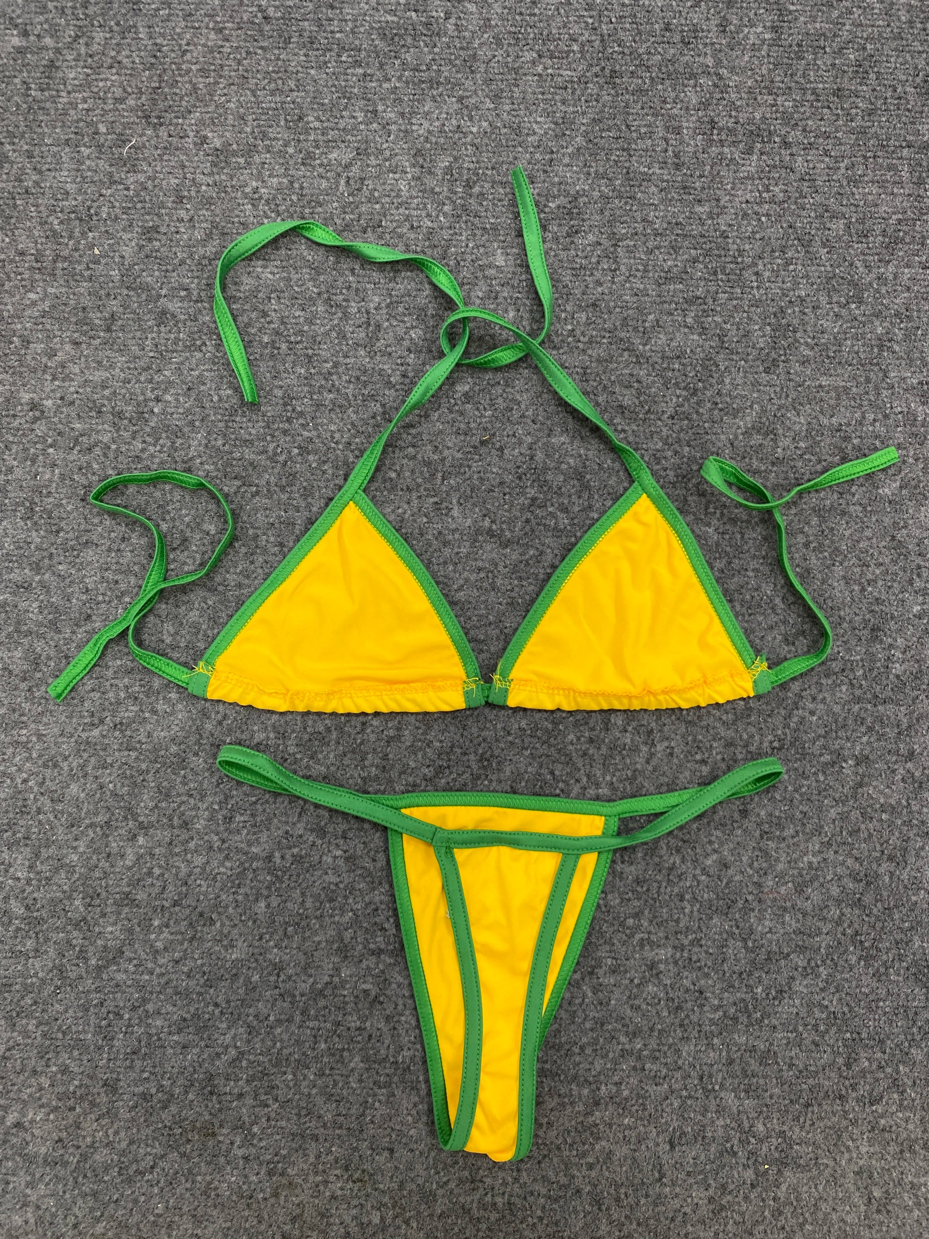 Women Clothing Summer Sexy Fashion Neck Lace Up Letter Embroidery Bikini Tops Sports Seaside Low Waist Thong Underwear Bra Set