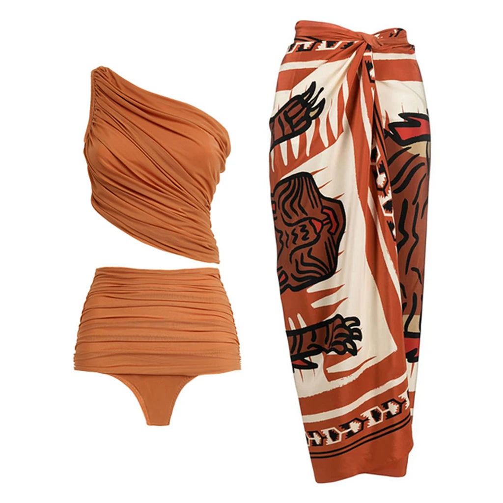 Sexy Bikini Set 2025 Women One Shoulder Swimsuit Female Swimwear Brazilian Monokini Beach Wear Dress Bathing Suit Skirt Biquini