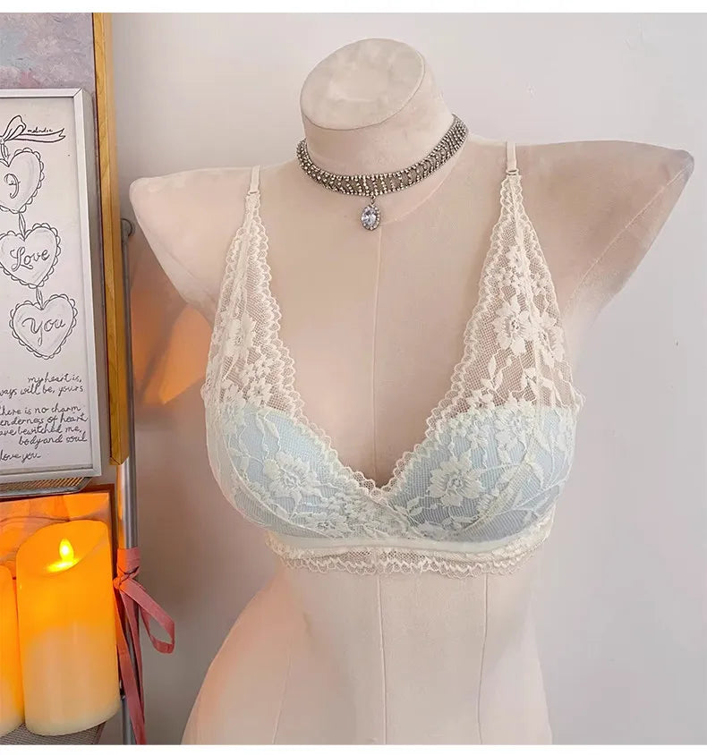 Lace Halter Backless Bra Push Up Small Bust Sexy Pure Desire Back Beauty Women Young Girl Fashion Intimates Underwear New Trend