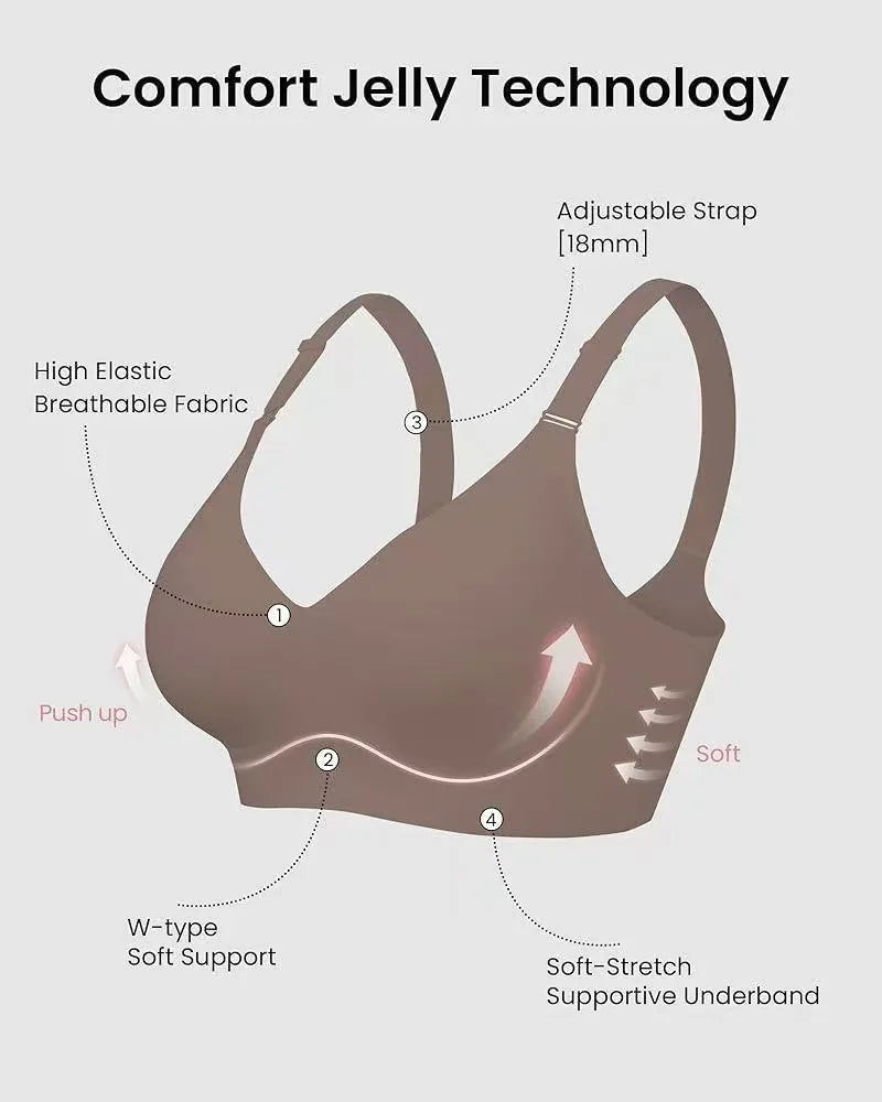 Women's Wireless Push-Up Bra Comfortable No-Wire Full Support Seamless Lift Bralette for Everyday T-Shirt Style