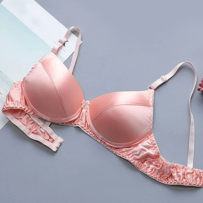 Comfortable Double Sided Silk Bra Without Steel Rims for Women B Cup Thin Oversized Wireless Bra  Soft Comfort Lingerie