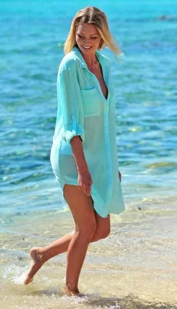 Sexy Beach Cover Up Women Bikini Pocket Swimsuit Cover Up Hollow Out T-shirt White Bathing Suit Cover-Ups Tunics Beachwear Robe