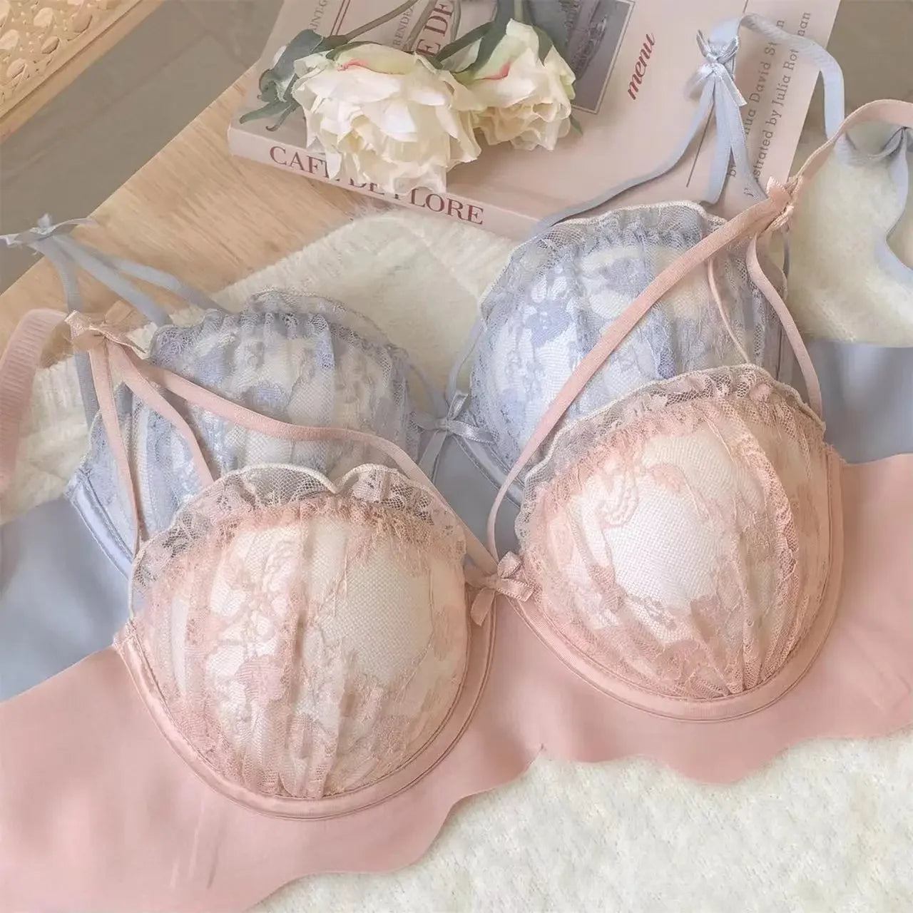 Sexy Bras Women's Preventing Sagging Pure Desire Aesthetic Lace Wireless Bralette Explosive Popular Style Small Bust Gathered