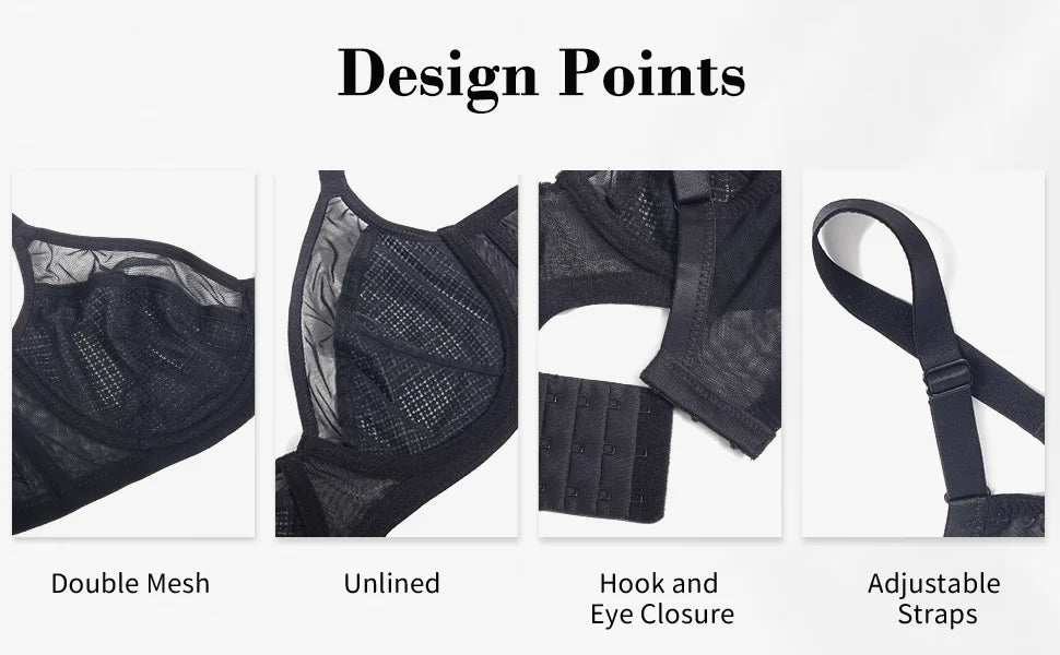 New Lace Bras Pure Seamless Unpadded Thin Mesh Transparent See Through Sexy Bras For Women Big Size Underwire