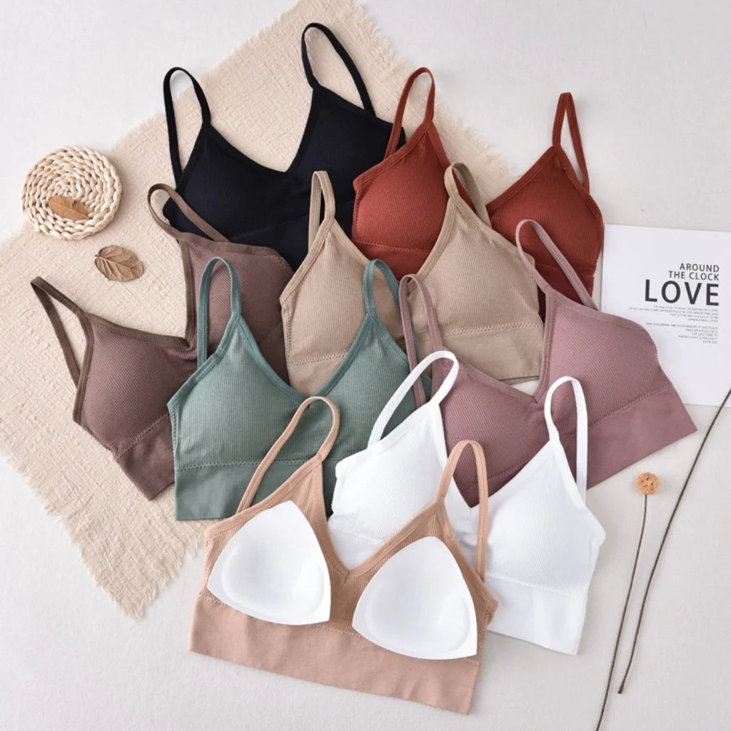 4 Pcs Women's Comfortable Wire-Free Bras Comfortable Seamless Wireless Stretch Sports Bra Yoga Bras with Removable Bra Pads