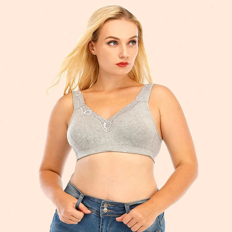 Plus Size Full Cup Bra Cotton Comfort Breathable Underwire Bra with Lace Full Coverage Support for Women B/C/D/E/F Cup