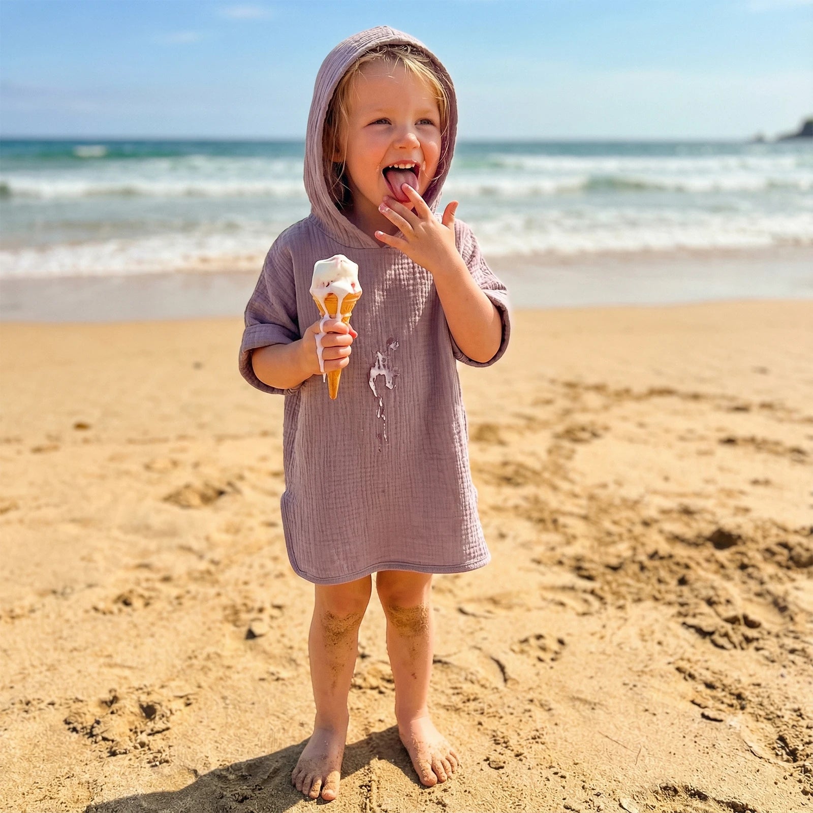 Kids Girls Boys Swim Cover-up, Toddler Hooded Bath Towel Solid Color Beach Clothes