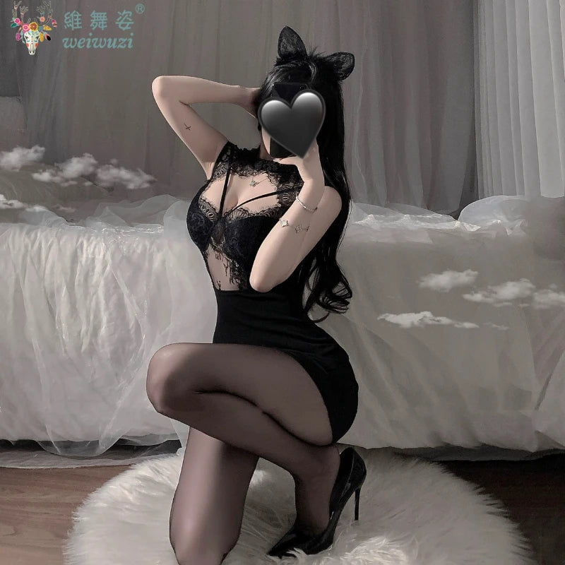 Erotic Lingerie 2025 New Sexy Pure Desire Lace Uniform Temptation Suit Flirting Hot Bed Passion Women Sleepwear Skirt Silk Satin