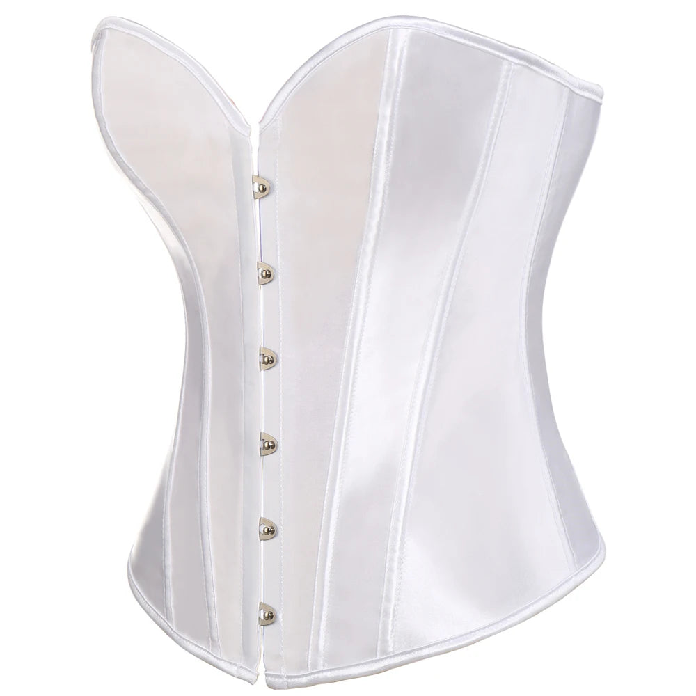 Women's Satin Corsets Top Lace Up Boned Punk Overbust Corset Bustier Lingerie Waist Cincher Body Shaper