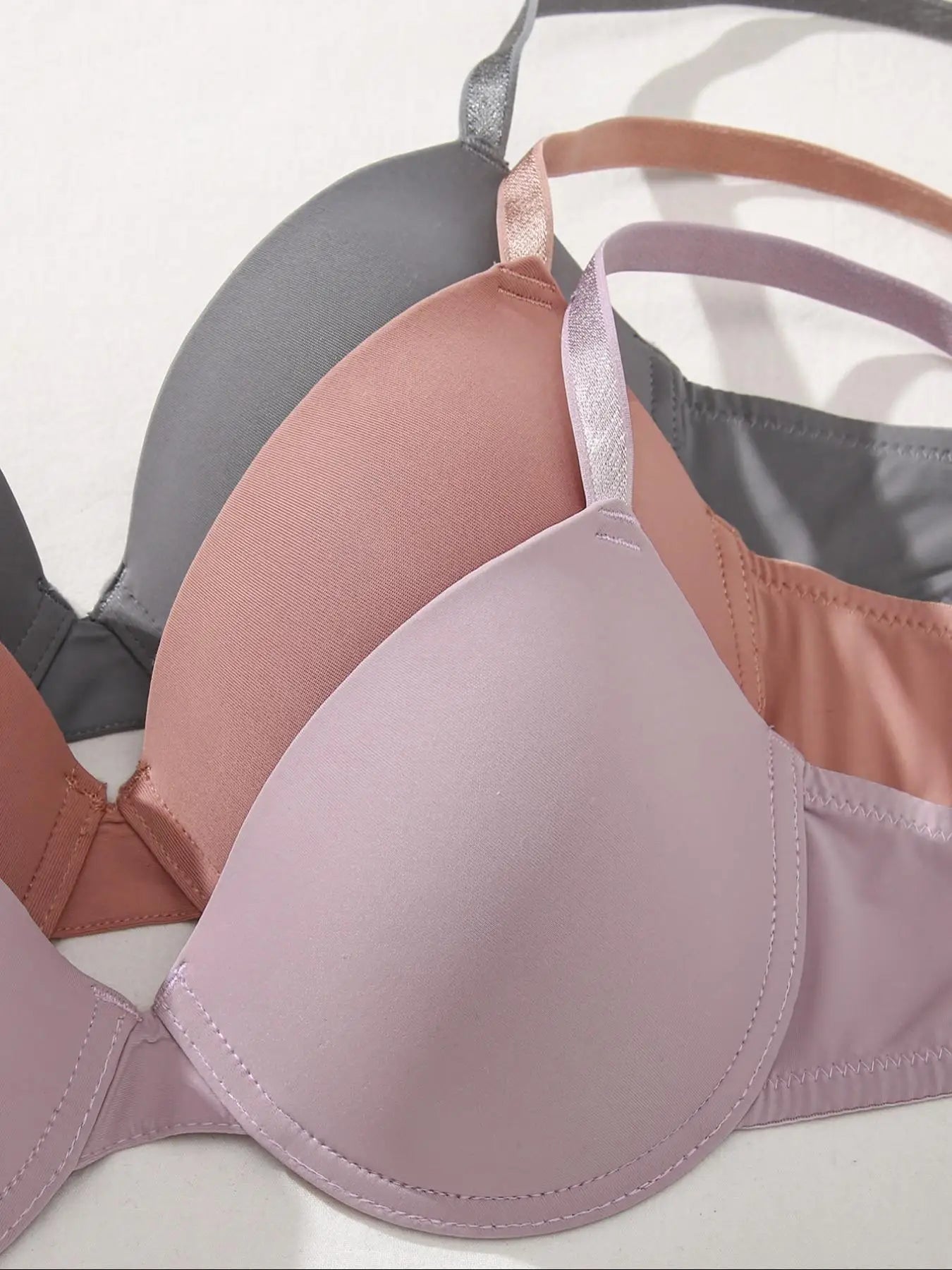 Women’s Simple Push-Up Bra Set Random 3-Pack Adjustable Straps Back Closure Soft Breathable Thin Lined Bra for Summer Beach Wear