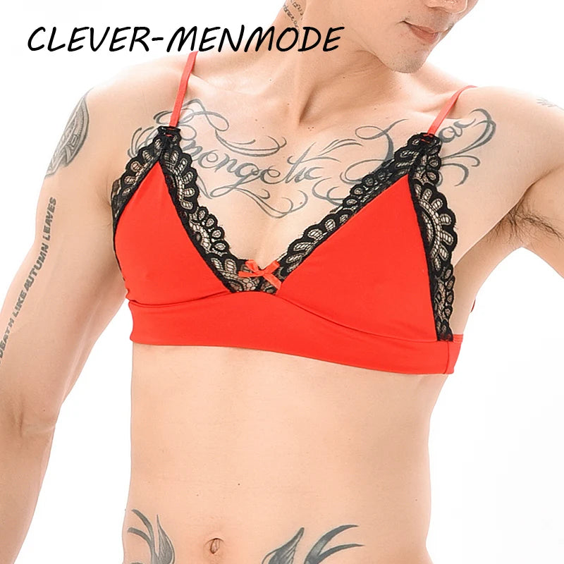 Men's Bras Sexy Underwear Lace See-Through Men's Safety Belts Body Sissy Clothing Gay Exposure Bikini Lingerie