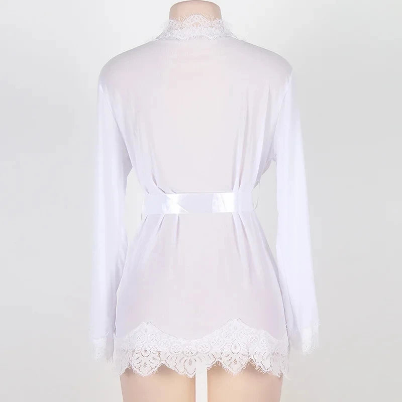 Sexy Sleepwear Night Dress Women Lingerie Lace Ruffles Pajamas Robe See-through Babydolls Underwear Erotic Costumes Sex Clothes