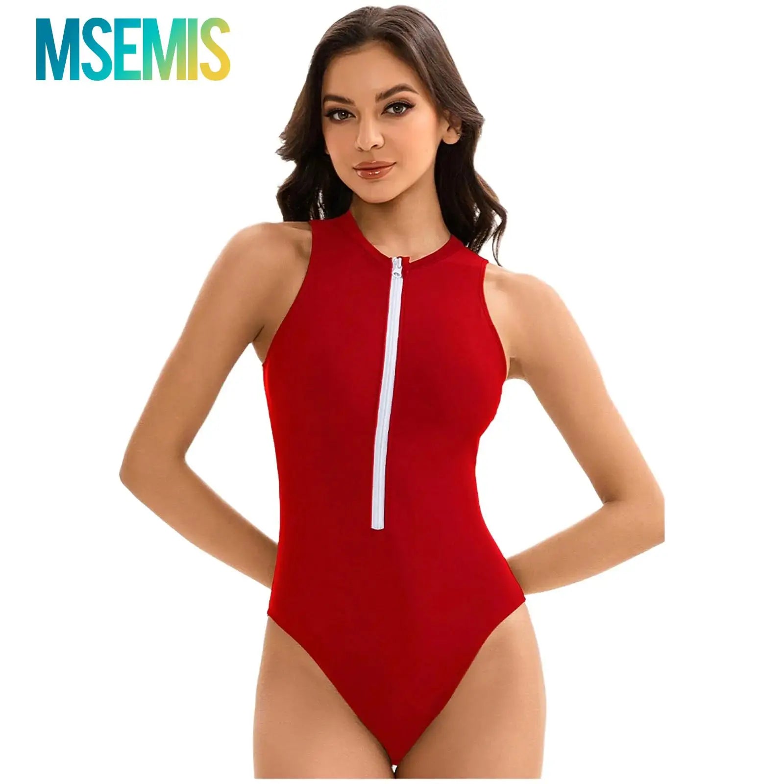 Womens One-piece Athletic Wetsuit Swimsuit Sports Swimwear Swim Costume Solid-color Zipper Closure Beach Swimming Bathing Suit