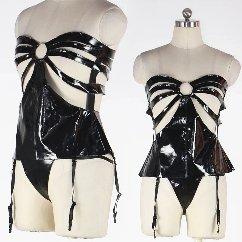 Womens Corset Lingerie Set Sexy Lingerie For Women Leather Lingerie Bustier Corset Garter