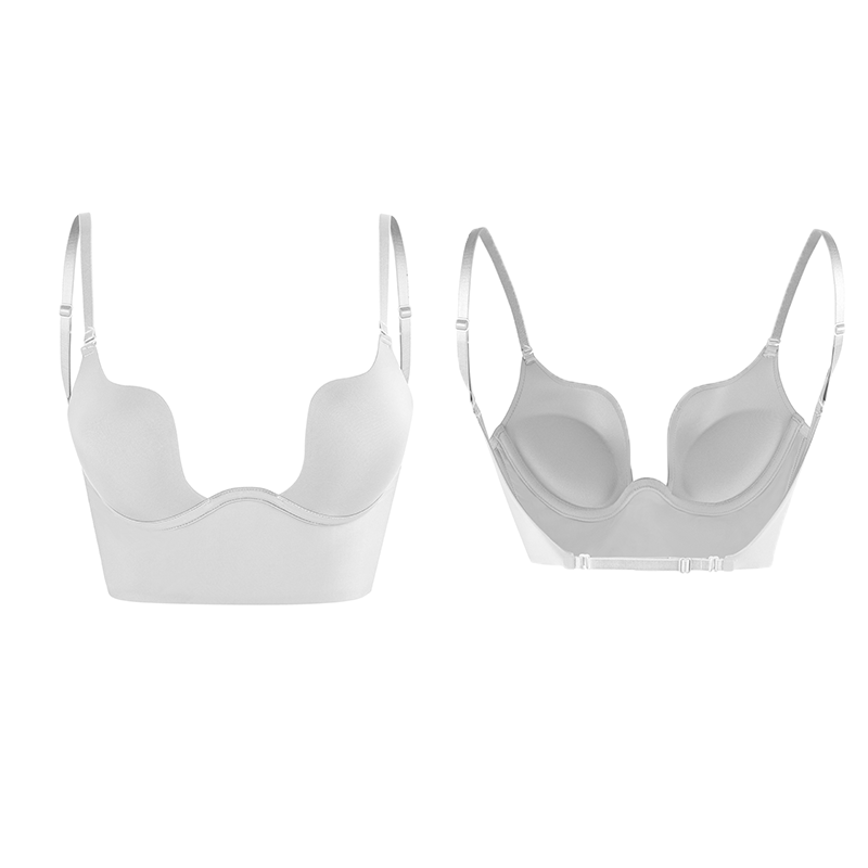 Seam-free Womens Low Cut Plunge Bra Wire Lifting Deep U Shaped Multi-Way Push Up Convertible Plunge Backless Sexy Bra