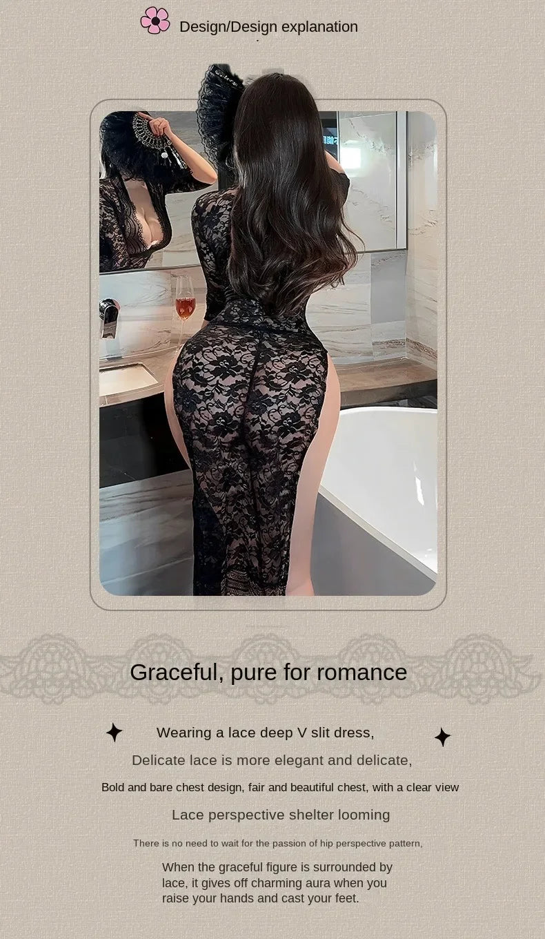 Hot Sexy Lingerie Women Pajama Sex Babydoll Lace Dress Transparent Sleepwear Hollow Out Robe Lingerie Sex Clothes Plus Size